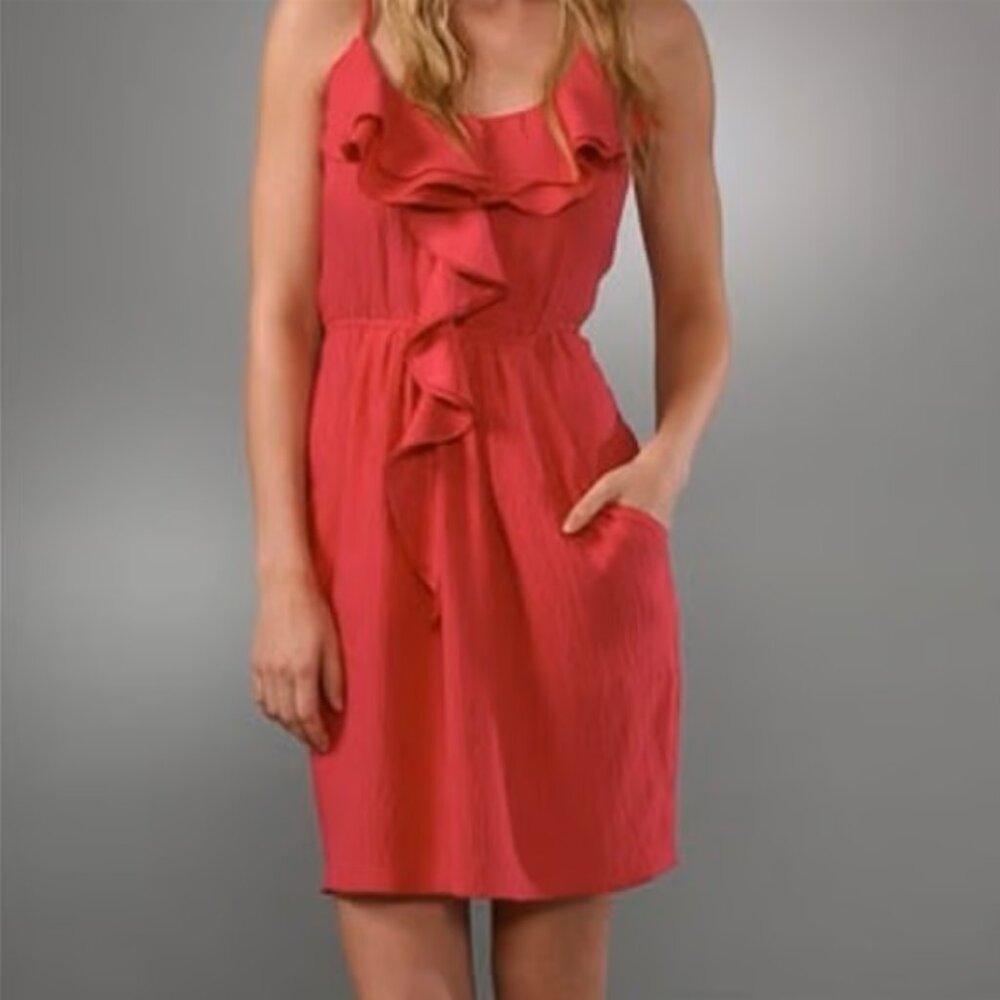 REBECCA TAYLOR new Silk Raspberry Fuchsia Cami Ruffle Dress Midi Sundress NWOT - Picture 14 of 16
